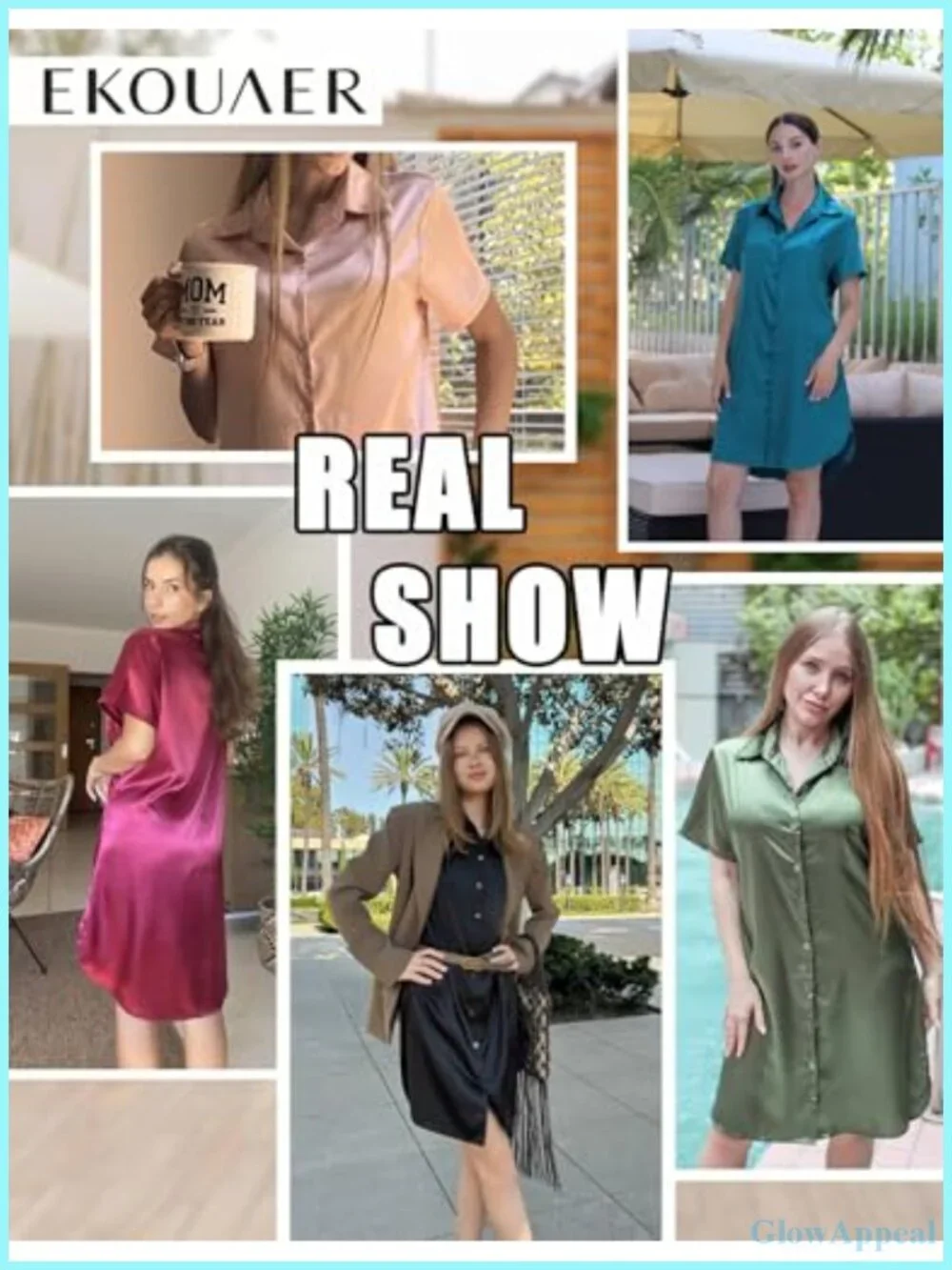 Ekouaer Satin Nightgown Silk Sleepshirt Button Down Short Sleeve